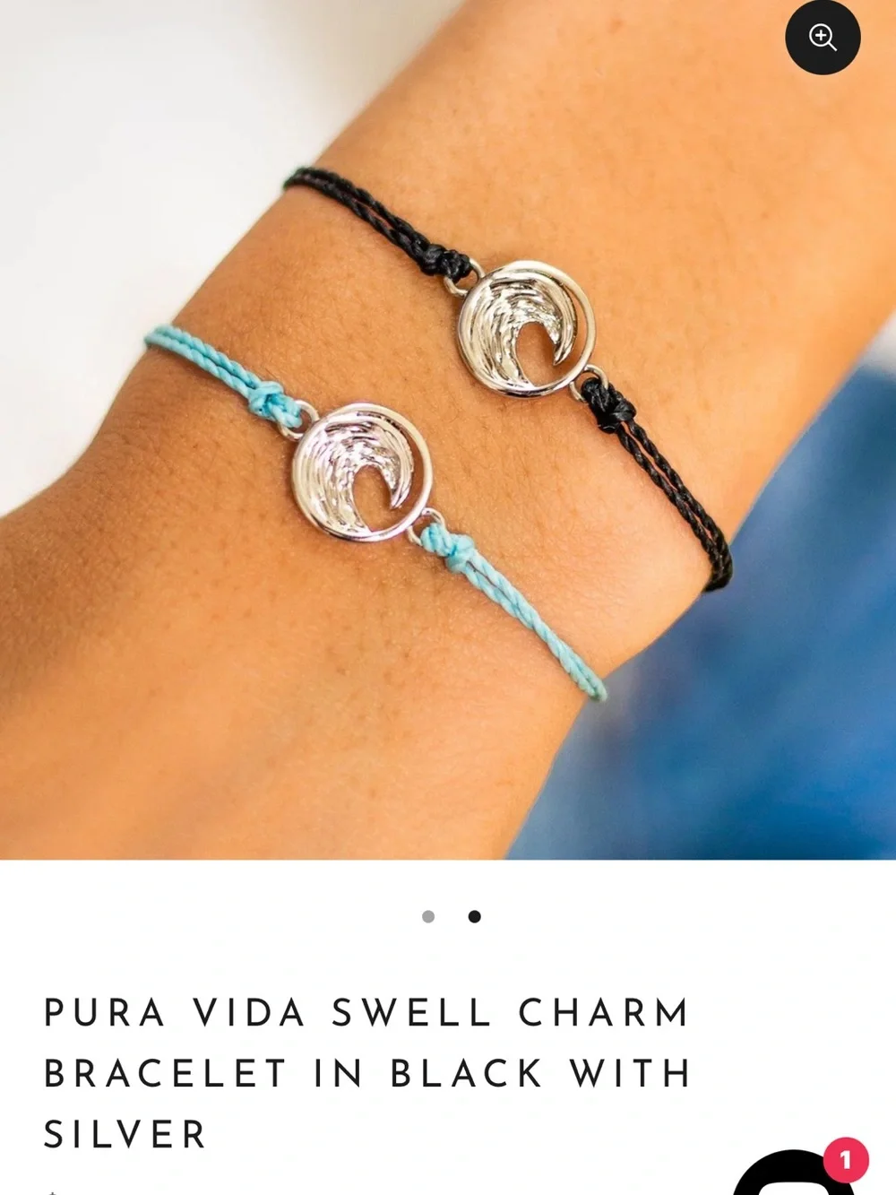PURA VIDA Silver Swell Charm On Black Bracelet NEW Unisex Last one!